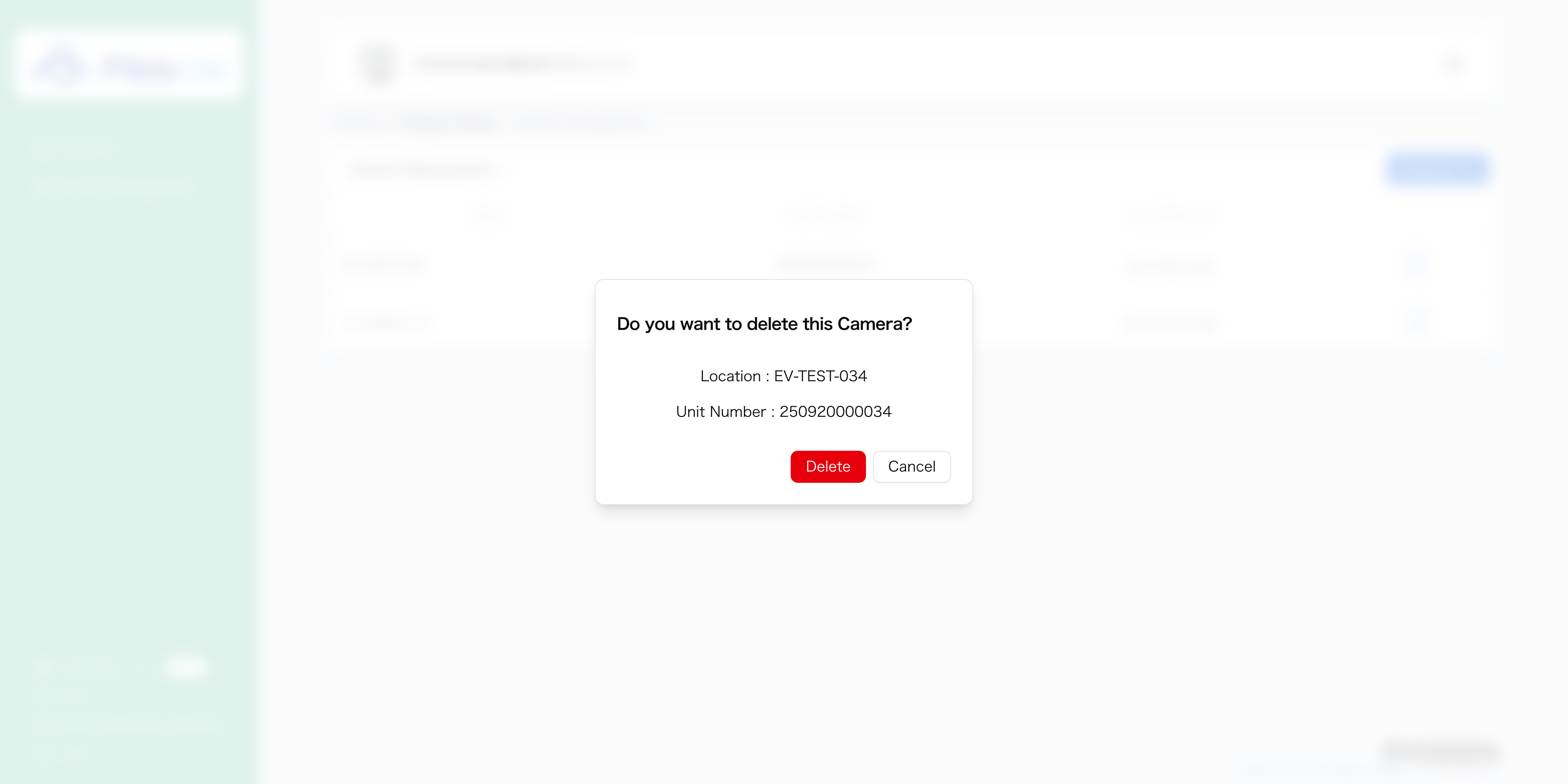 Camera Delete Confirmation Dialog