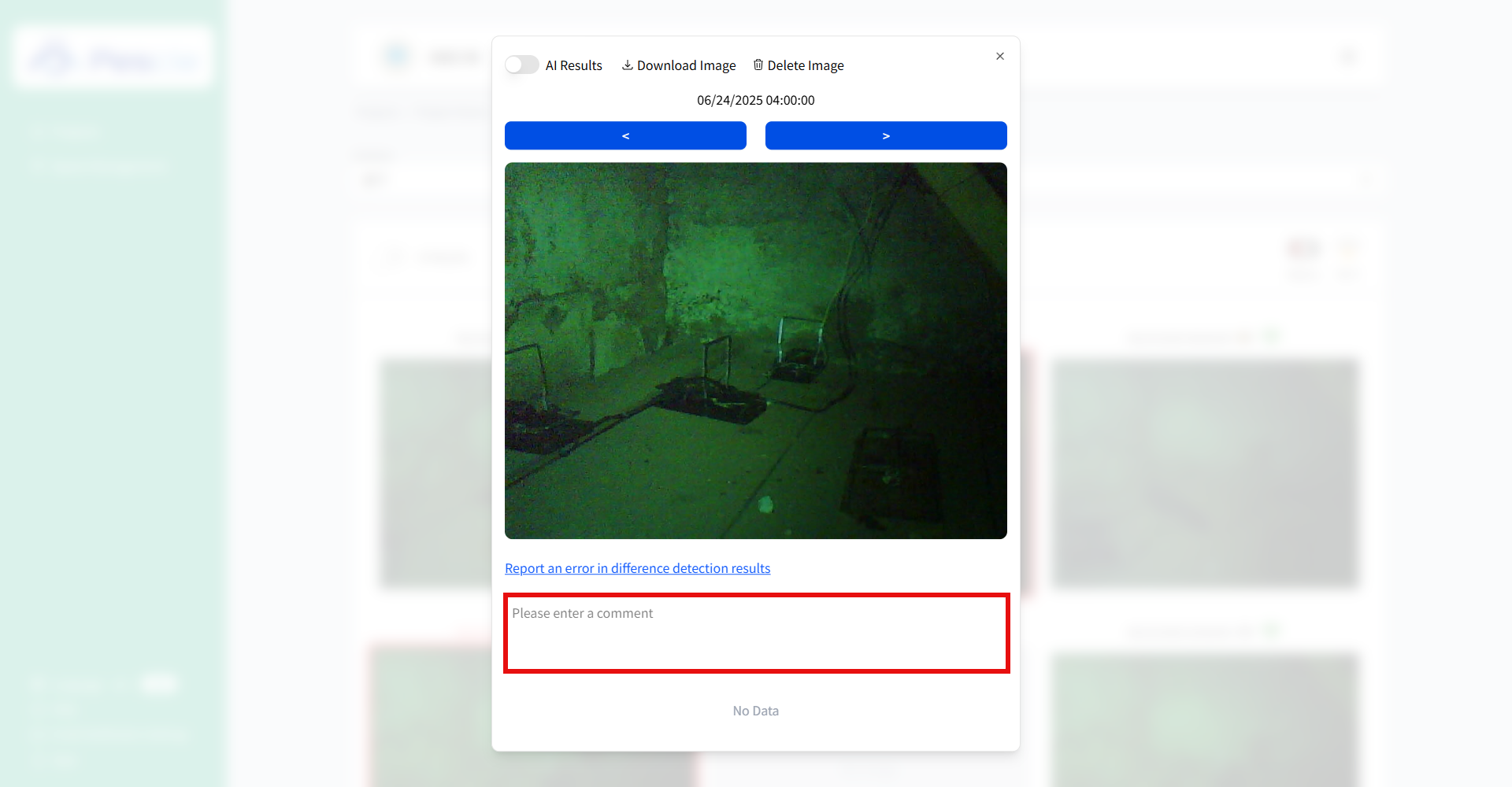 Comment input area for camera image