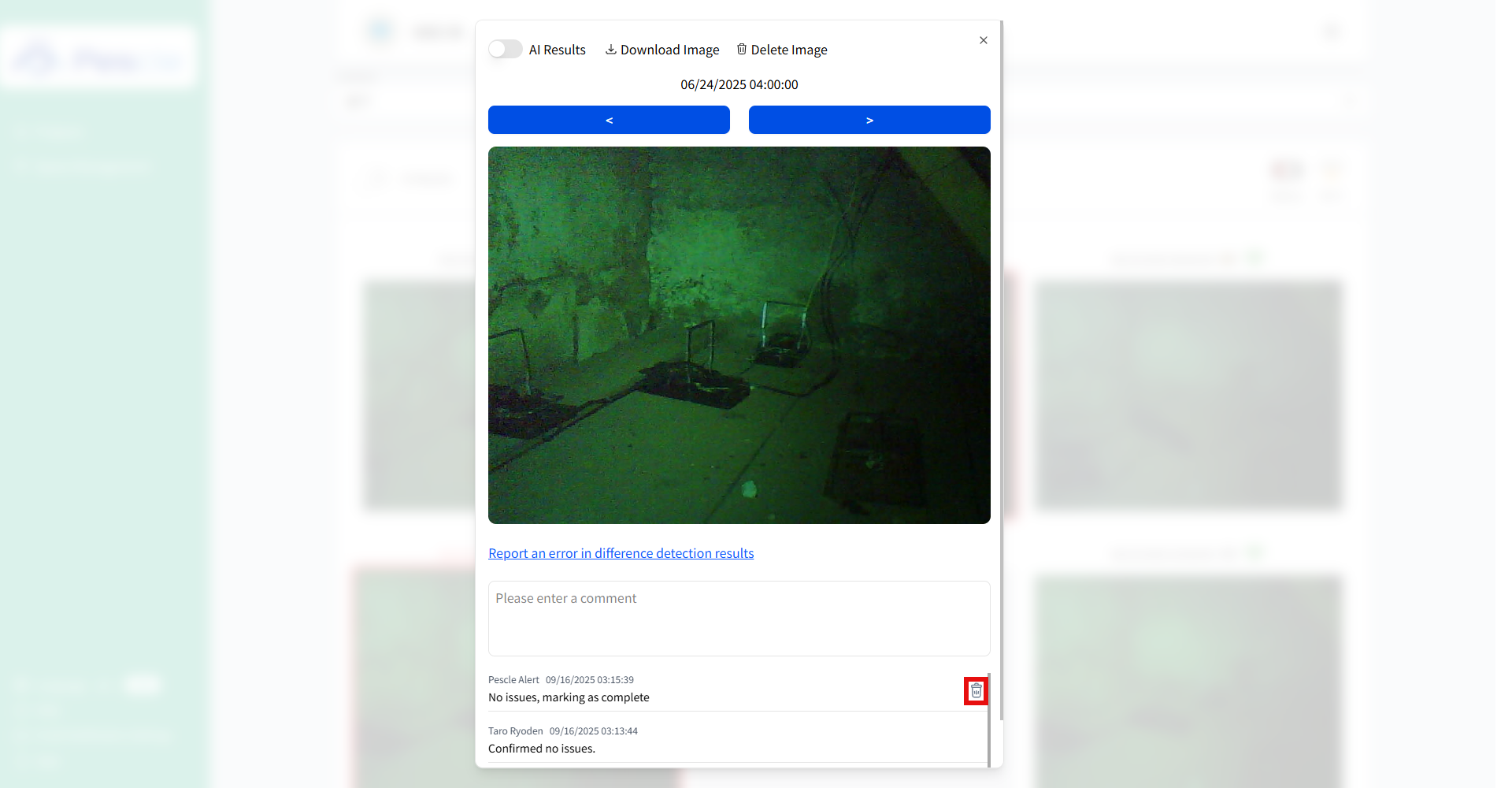 Deleting comment from camera image
