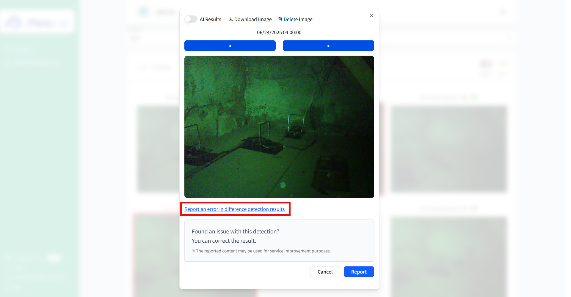 Report detection result error