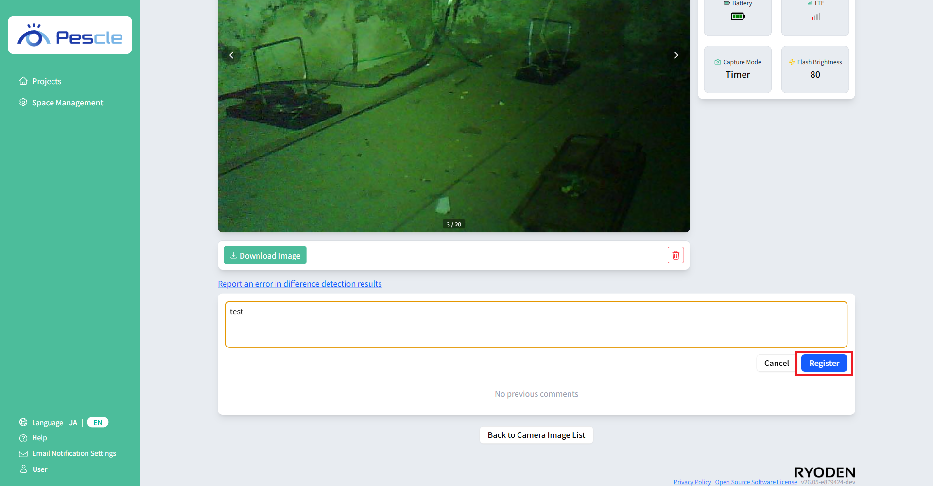 Adding comment to camera image