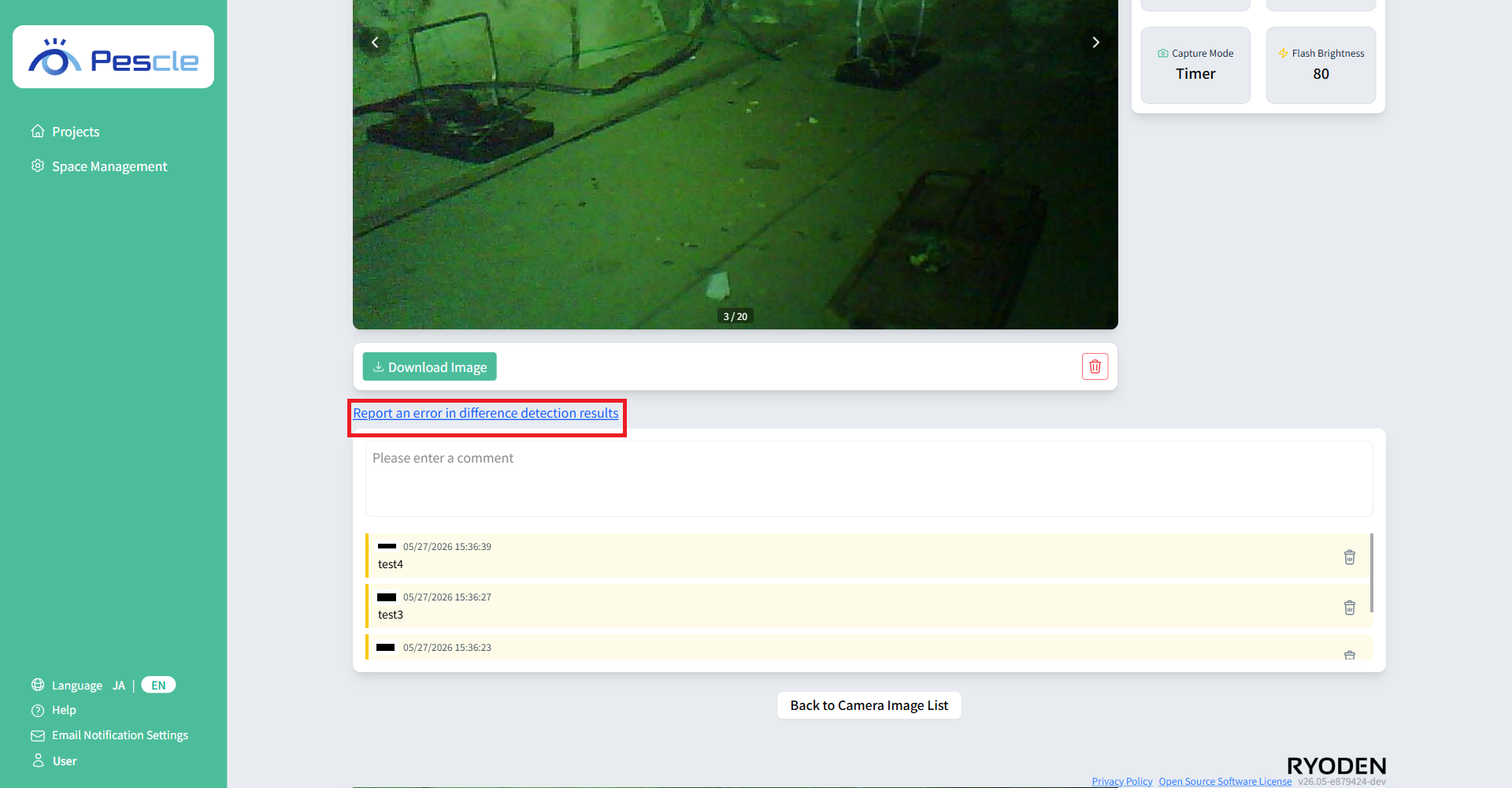 Report detection result error