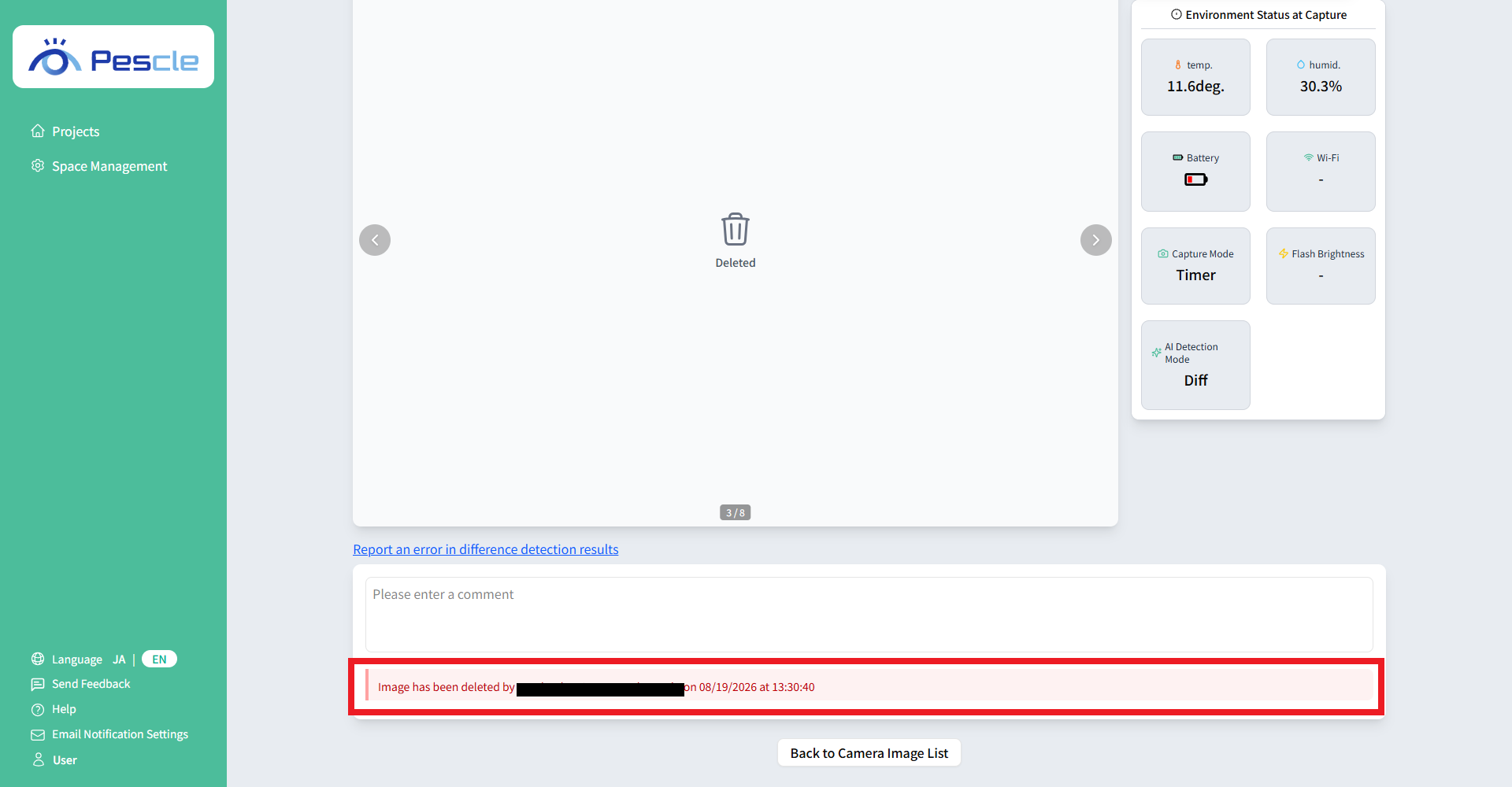 Deletion comment display