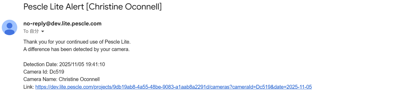 Camera image difference detection email