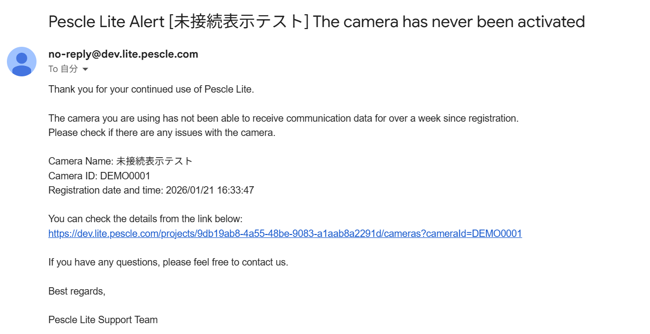 Camera inactivity error email